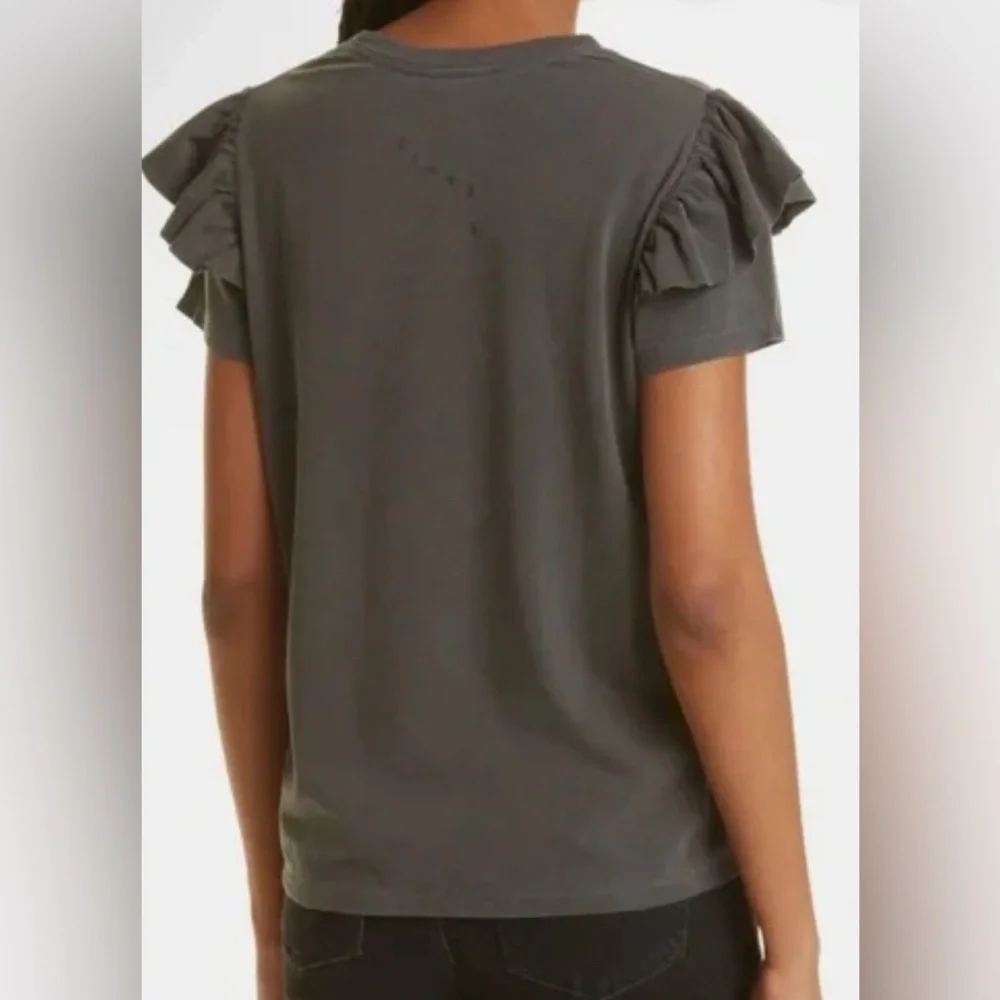 NWT Clare V Gray Ruffle Sleeve Short Sleeve Tee Large - Picture 2 of 8